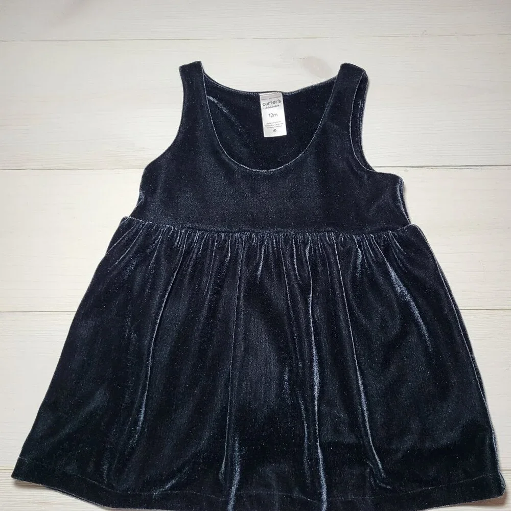 Carter's Infant Baby Girl's Overall Dress Set Velvet Velour Bows Top Holiday.